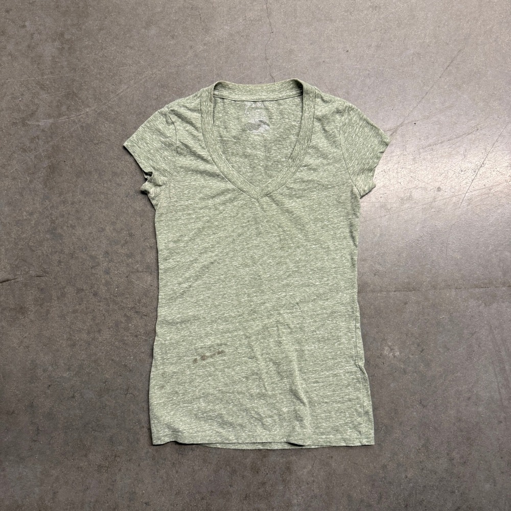 No Boundaries Womens V-Neck T-Shirt Heather Olive Green Short Sleeve Size M 7-9